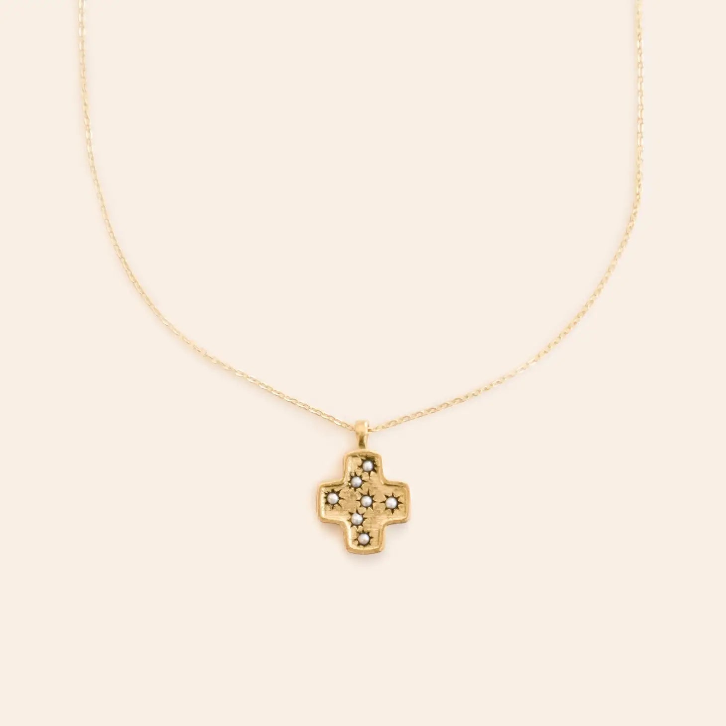 Catherine Pearl Cross Necklace