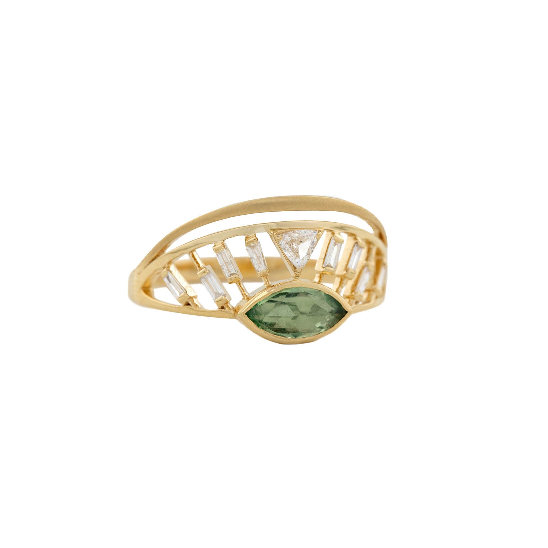 One of a Kind Tourmaline and Diamond Open Eye Crown Ring
