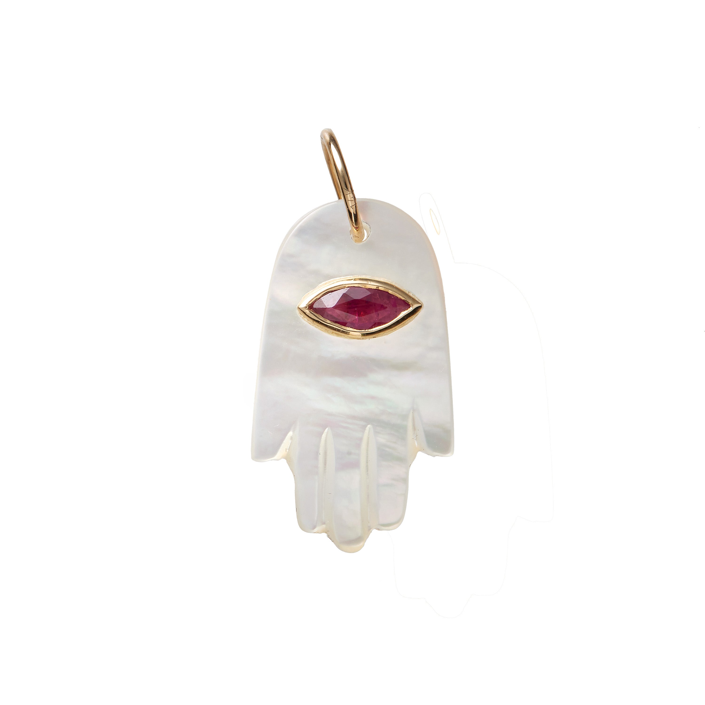 Mother of Pearl + Ruby Hamsa Charm