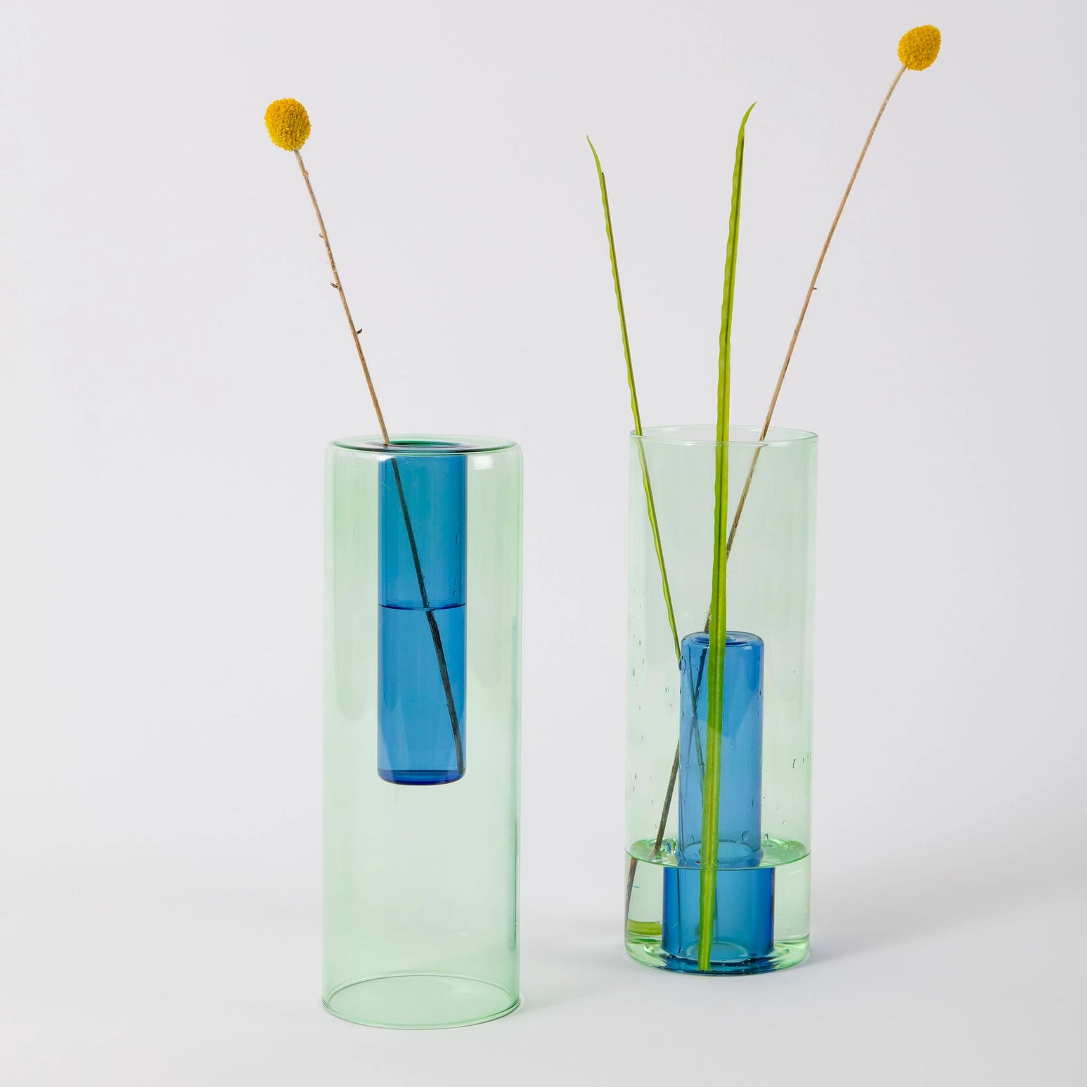 Large Reversible Glass Vase in Green & Blue