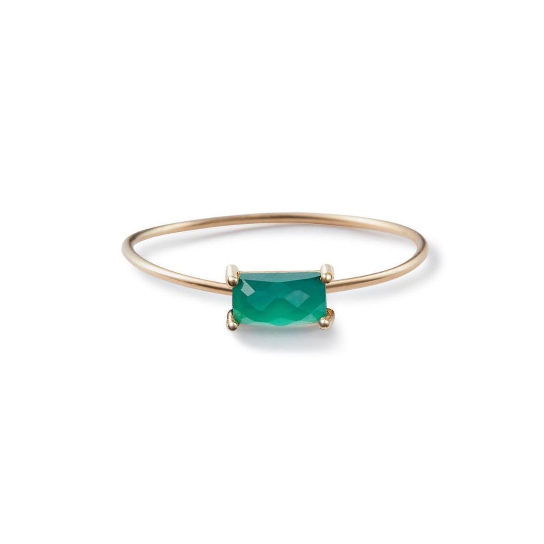 Green Onyx Baguette Stacking Ring in Yellow Gold